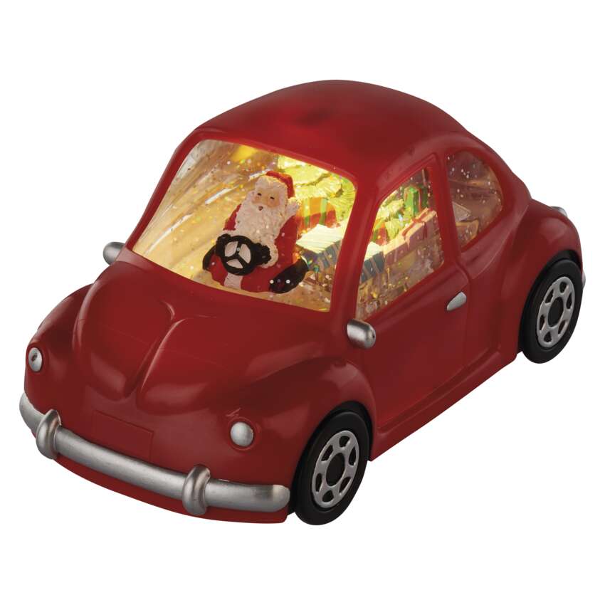 LED Deko – Auto mit Santa, 10 cm, 3x AA, Innen, warmweiss, Timer