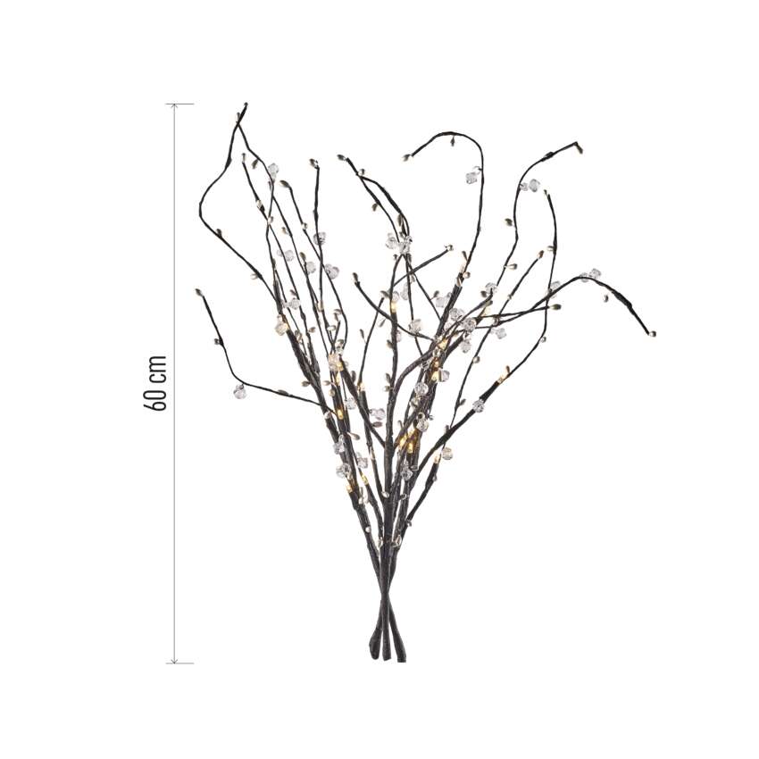 LED Zweig mit Perlen, 60 cm, 3x AA, Innen, warmweiss, Timer