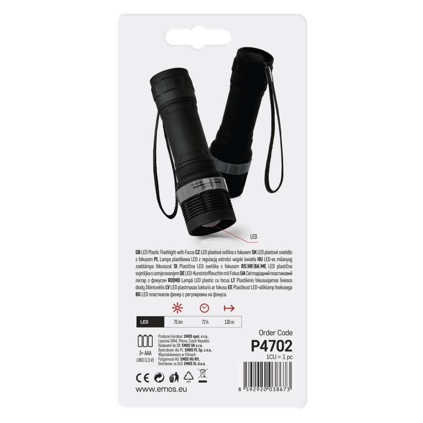 LED ruční svítilna P4702, 75 lm, 3x AAA, fokus