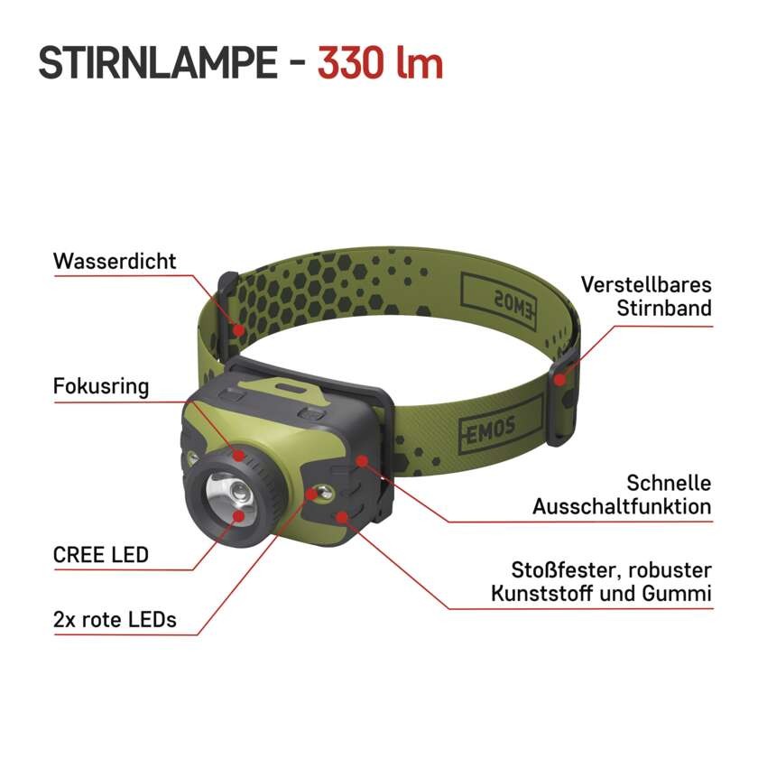 CREE LED Stirnlampe P3539, 330 lm, 3× AAA