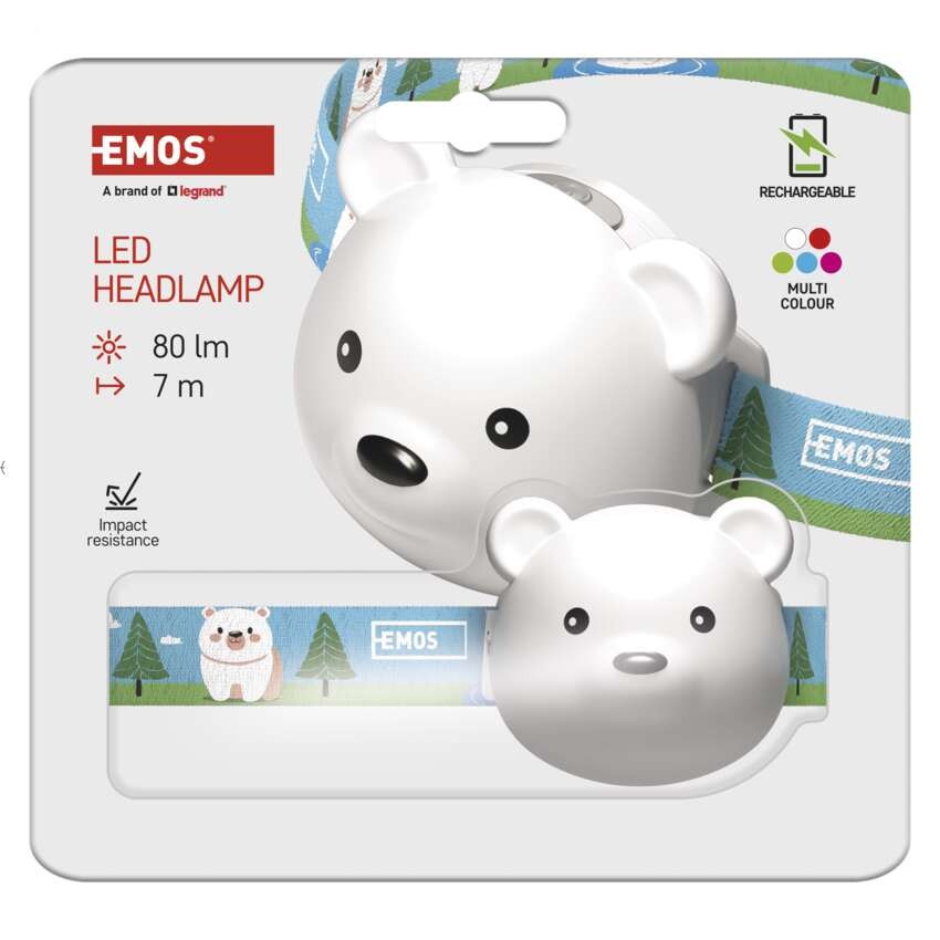LED nabíjacia čelovka medveď P3543, 80 lm, Li-Pol 500 mAh