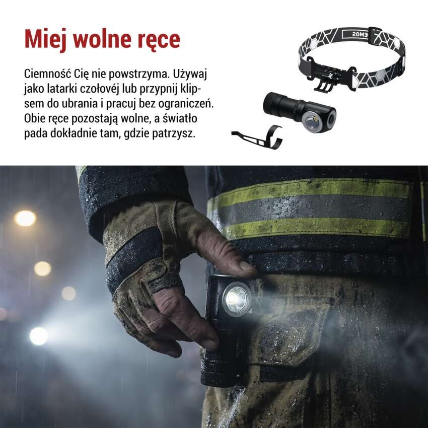 Latarka czołowa LED, 500 lm, Li-Ion 800 mAh ładowalna