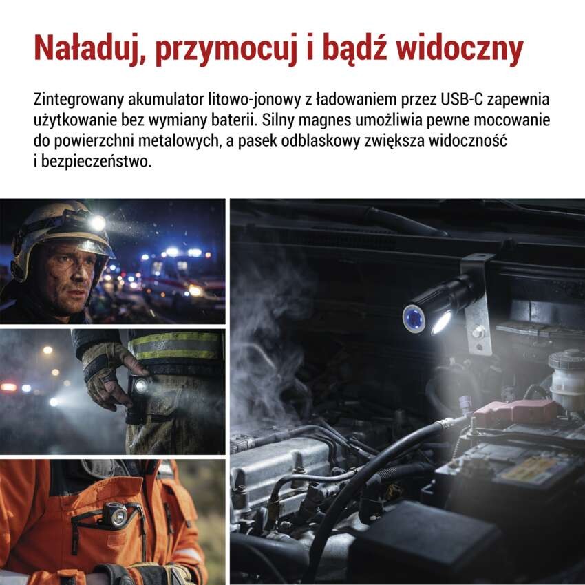 Latarka czołowa LED, 500 lm, Li-Ion 800 mAh ładowalna