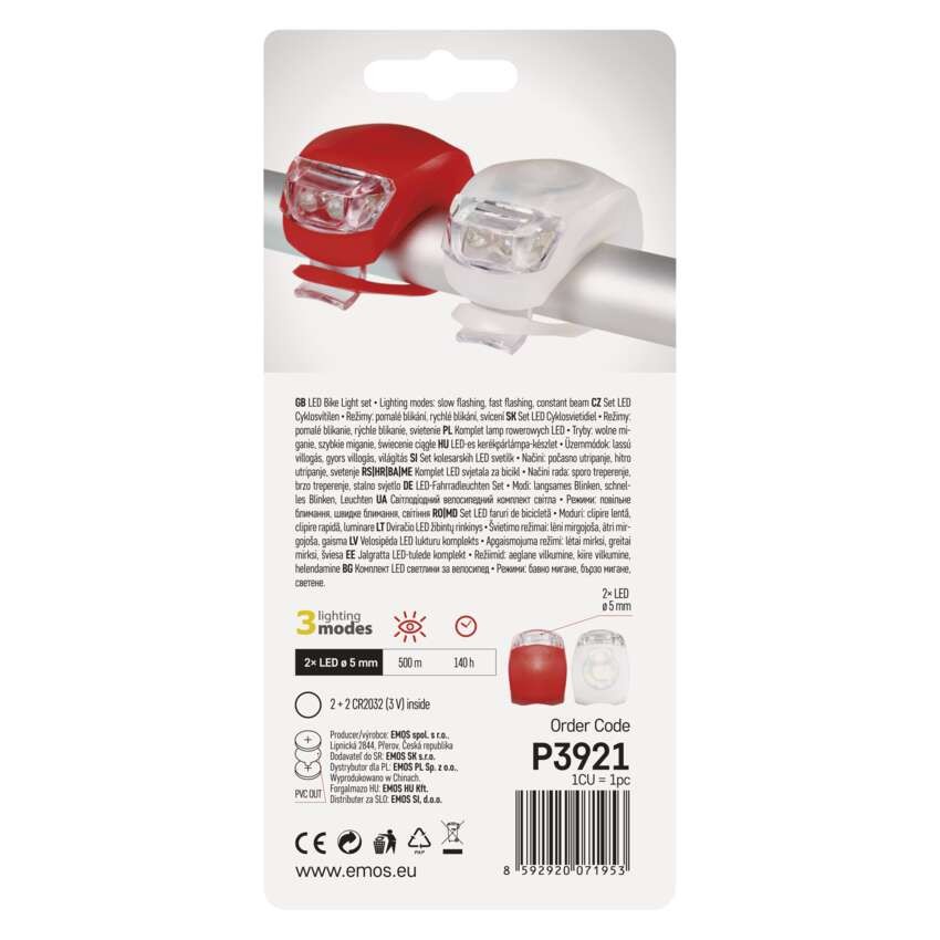 LED dviračio priekinis žibintas + galinis žibintas P3921, 10 lm, 2x CR2032