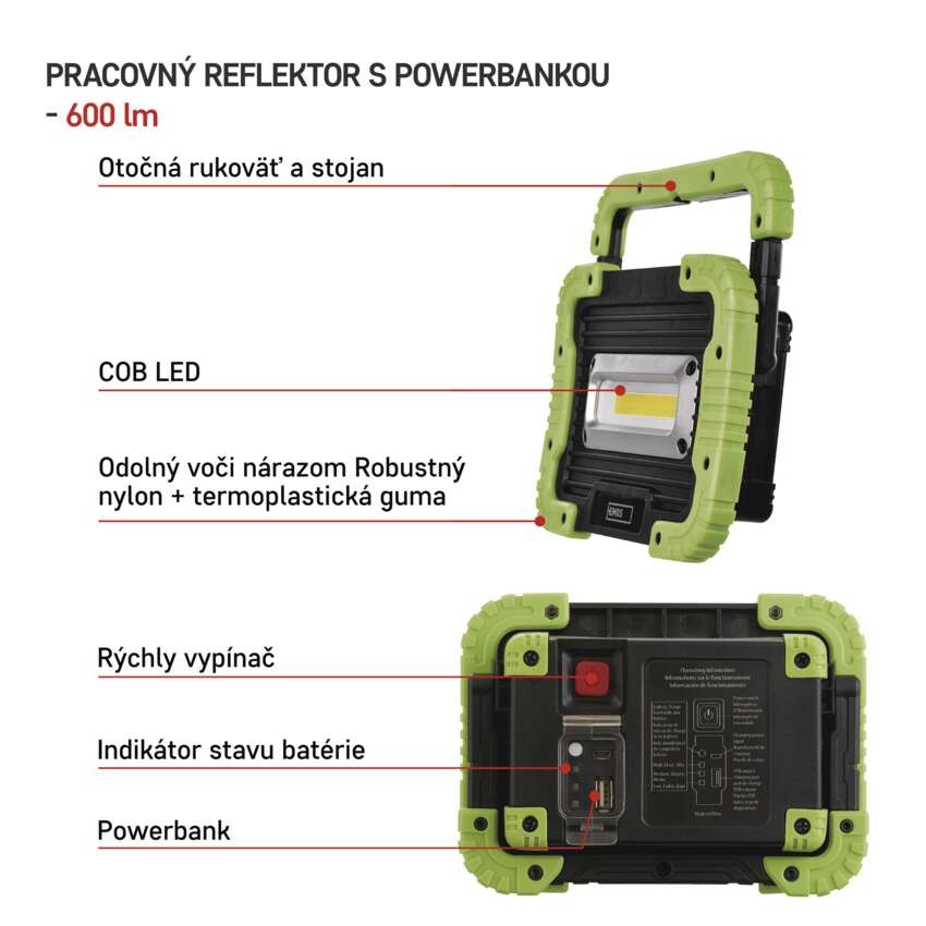 COB LED nabíjací pracovný reflektor P4534, 600 lm, 3000 mAh