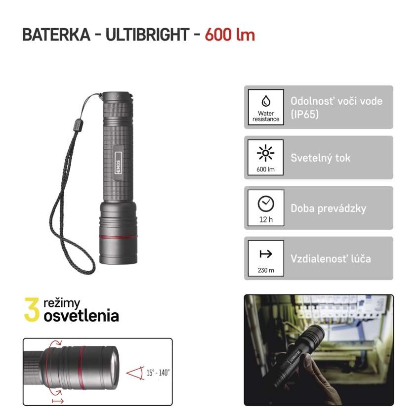 CREE LED nabíjacie kovové svietidlo Ultibright 80, 600lm