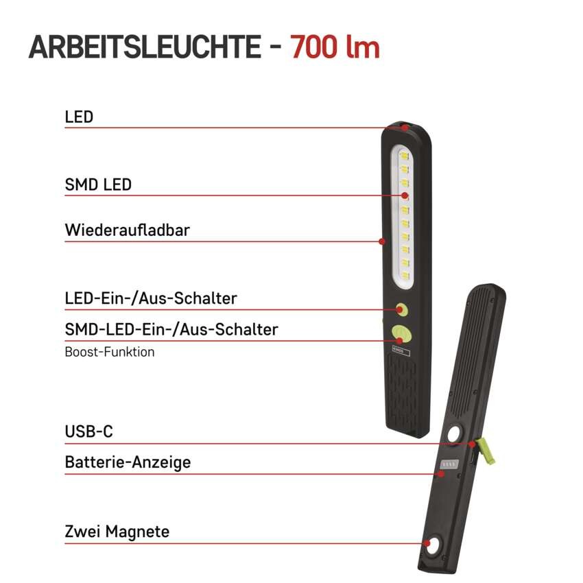 SMD LED + LED aufladbare Arbeitsleuchte P4538, 700 lm, 1200 mAh