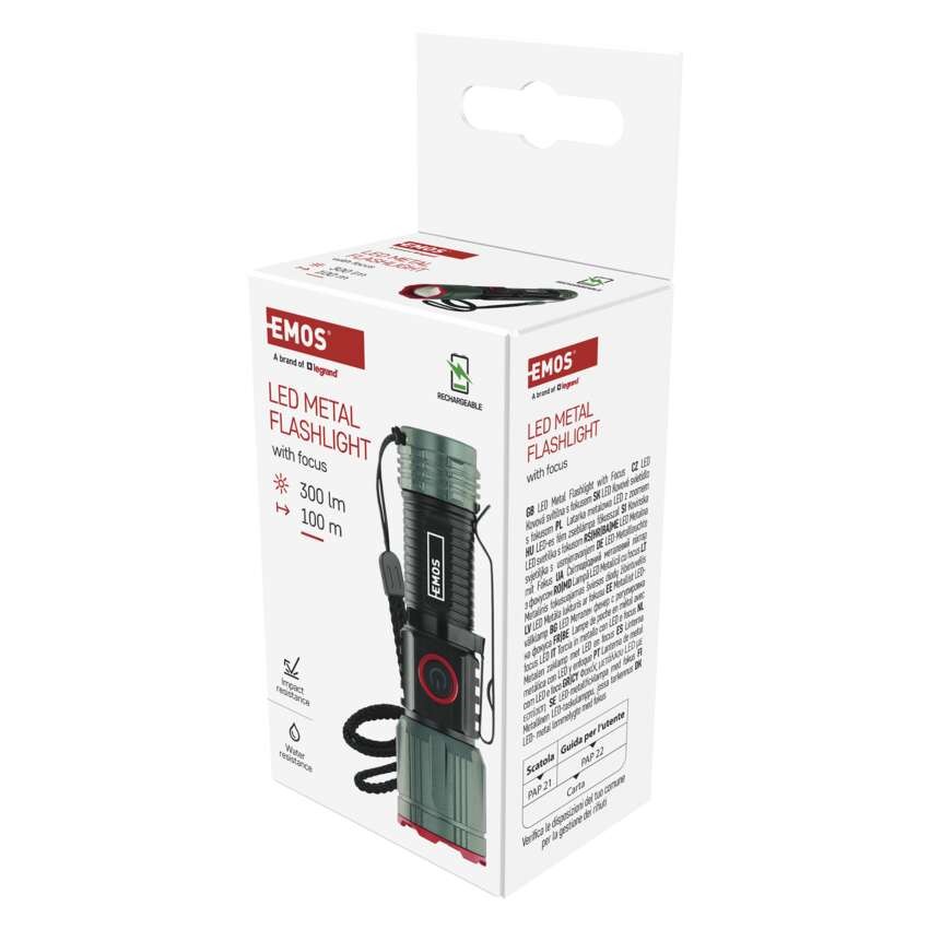 EMOS LED tölthető fém zseblámpa 300 lm, 700 mAh