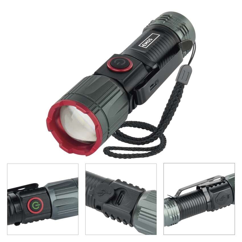 EMOS LED tölthető fém zseblámpa 300 lm, 700 mAh