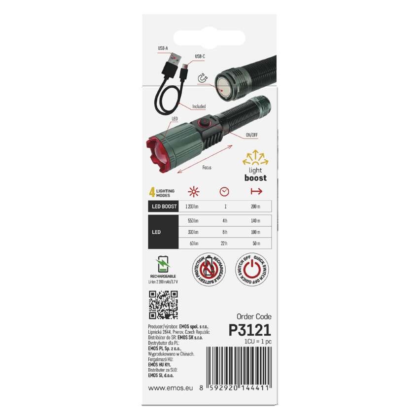 EMOS LED tölthető fém zseblámpa 1200 lm, 2200 mAh