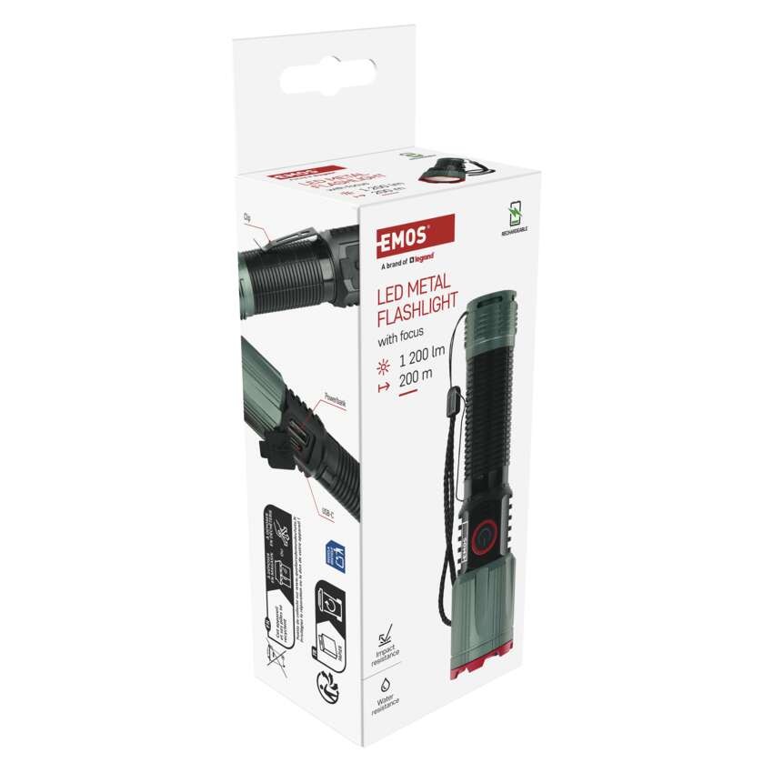 EMOS LED tölthető fém zseblámpa 1200 lm, 2200 mAh