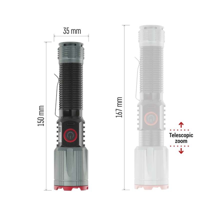 EMOS LED tölthető fém zseblámpa 1200 lm, 2200 mAh