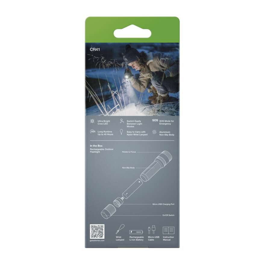 GP ročna polnilna LED svetilka CR41, 650lm, 2600mAh, fokus