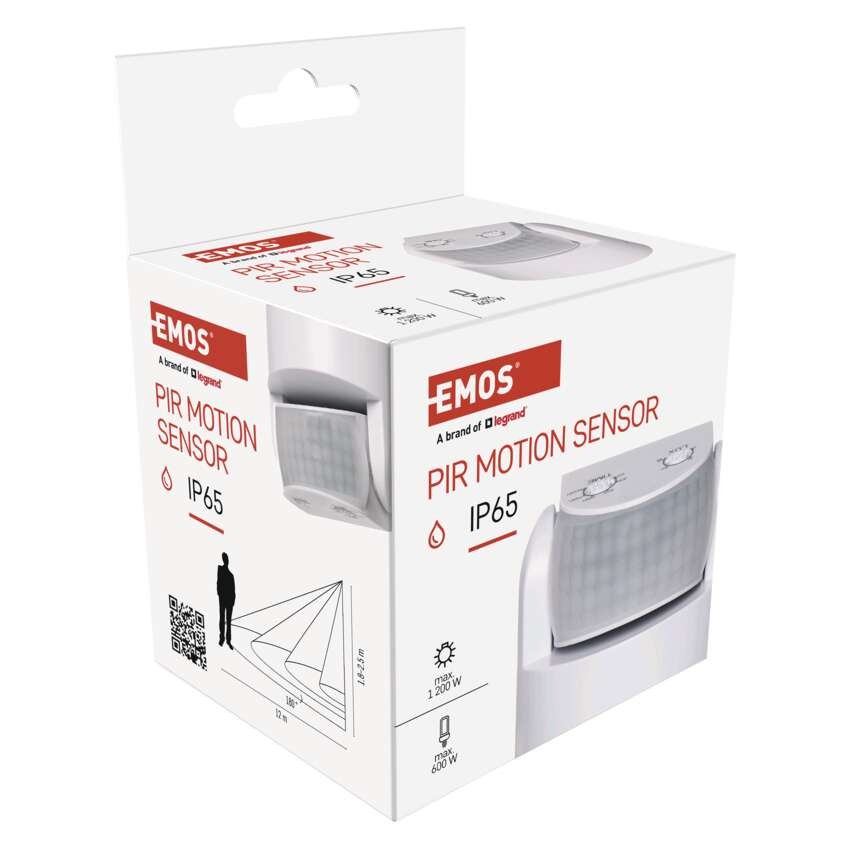 PIR kustību sensors, IP65, 1200 W, balts