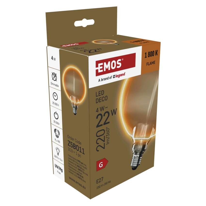 LED lemputė DECO G130OA / E27 / 4 W (22 W) / 220 lm / flame