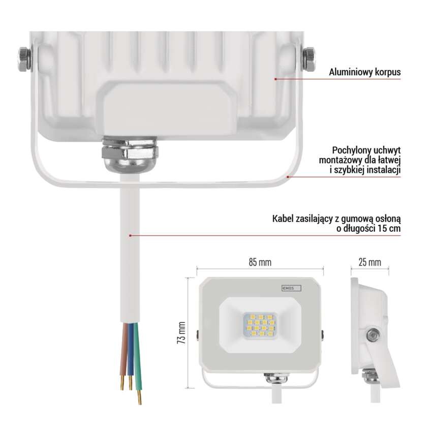Naświetlacz LED SIMPO 10 W, biały, neutralna biel