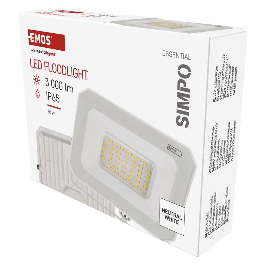 LED prožektorius SIMPO 30 W, baltas, IP65, 3000 lm, neitrāli balts