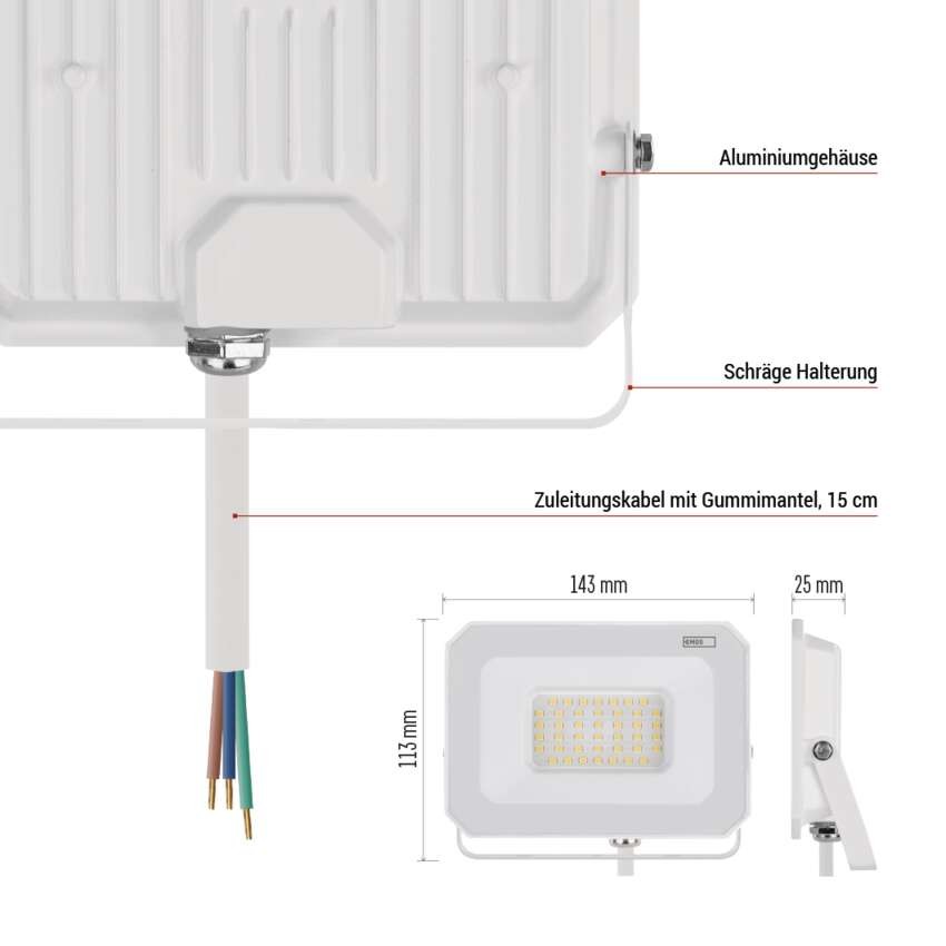 LED reflektor SIMPO 30W, weiß, IP65, 3000 lm, neutralweiß