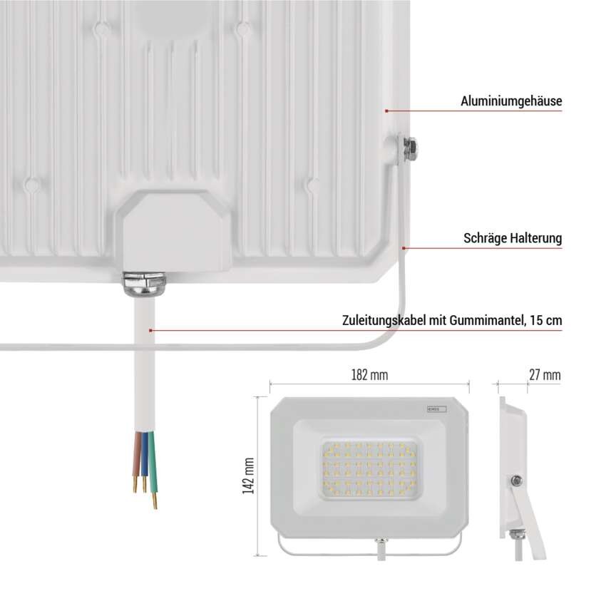 LED reflektor SIMPO 50W, weiß, IP65, 5000 lm, neutralweiß