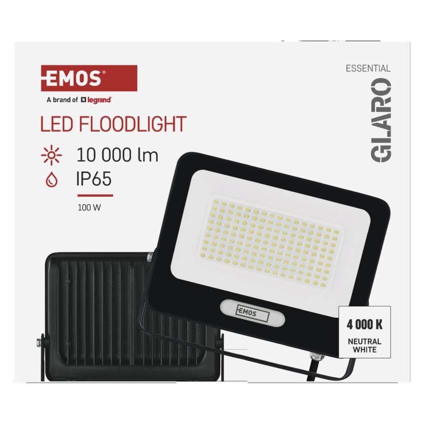 LED reflektor GLARO 100W, črni, IP65, 10000 lm, nevtralna bela