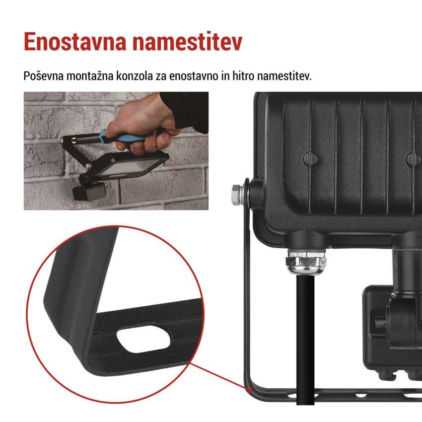 LED reflektor GLARO PIR 10 W, črni, IP54, 1000 lm, nevtralna bela