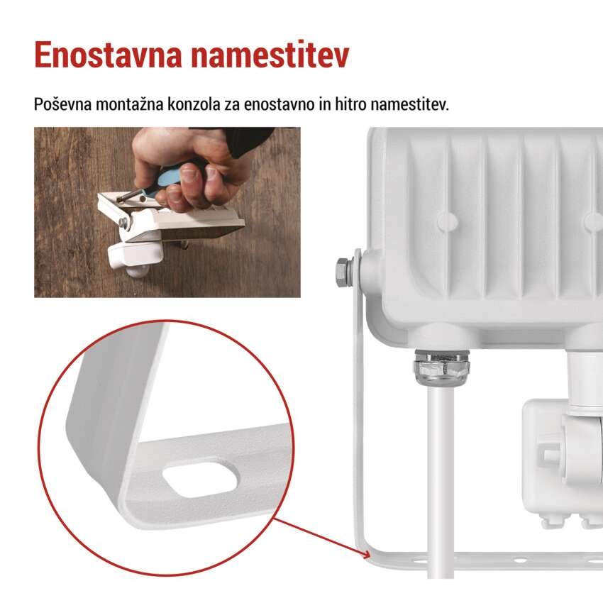LED reflektor GLARO PIR 10 W, bel, IP54, 1000 lm, nevtralna bela