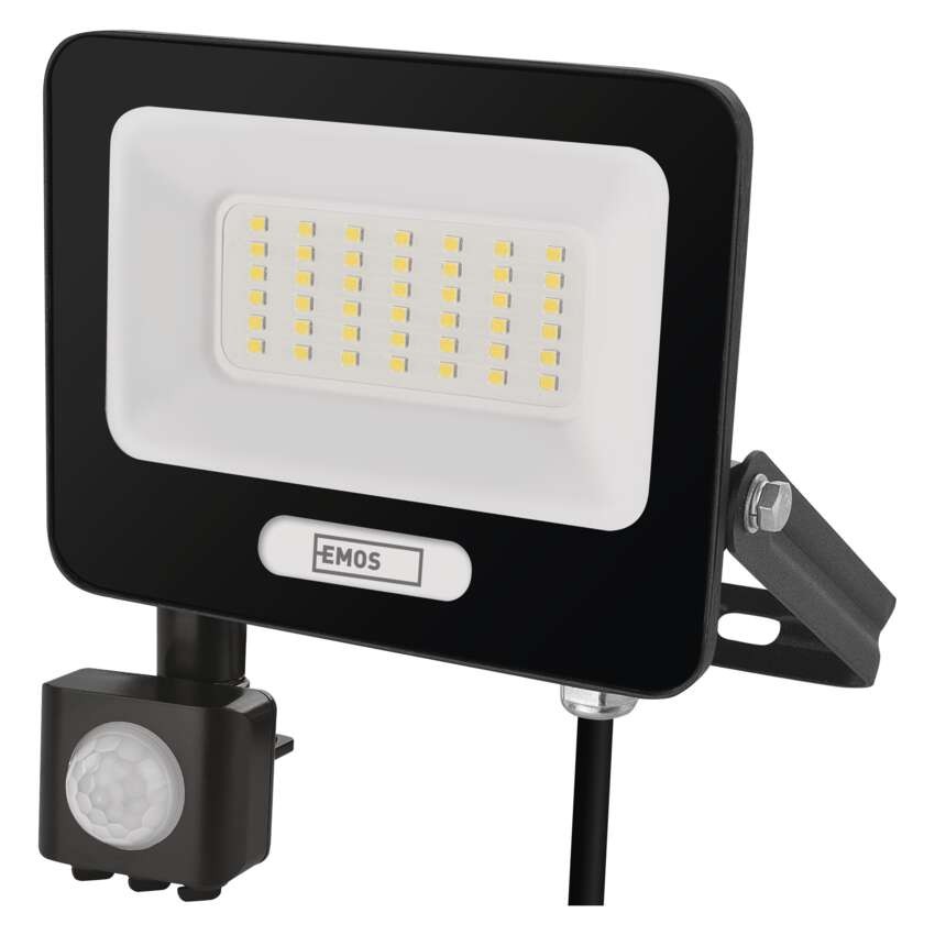 GLARO LED prožektors ar kustības sensoru, 30 W, melns, IP54, 3000 lm, neitrāli balts