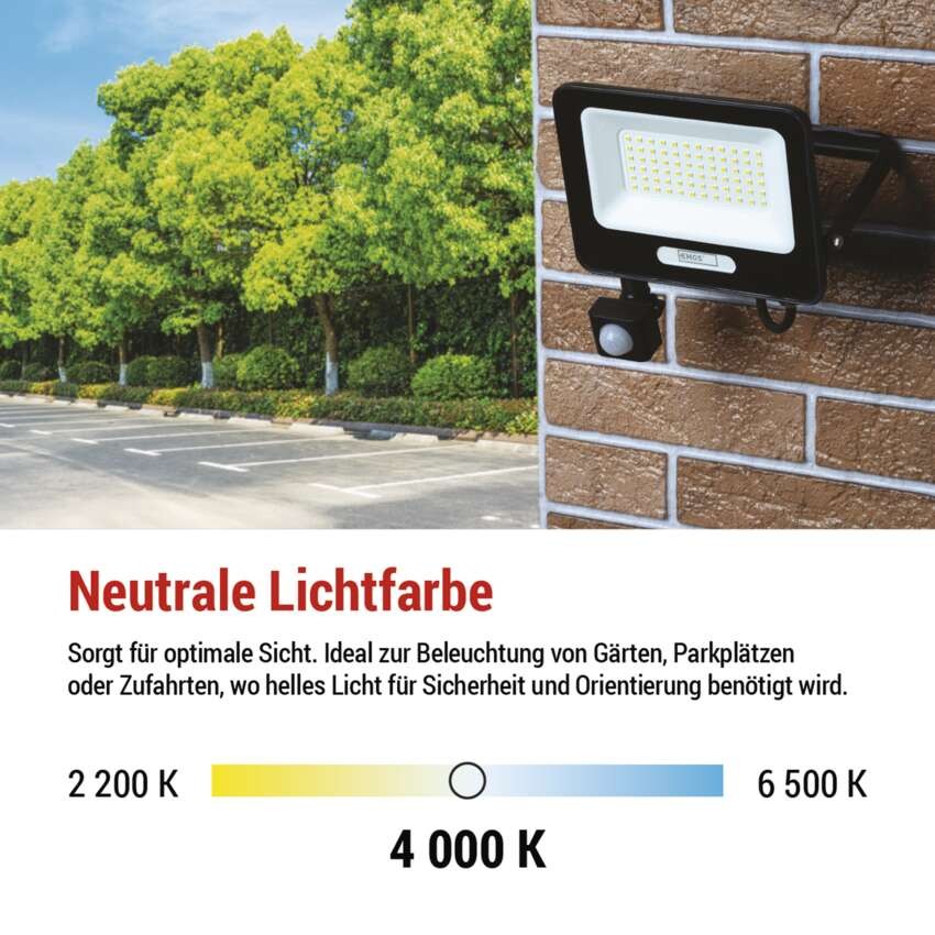 LED reflektor GLARO mit Bewegungssensor, 50 W, schwarz, IP54, 5000 lm, neutralweiß