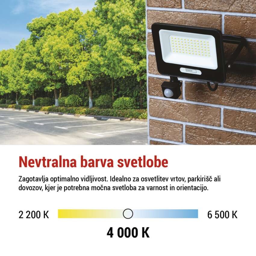 LED reflektor GLARO PIR 50 W, črni, IP54, 5000 lm, nevtralna bela