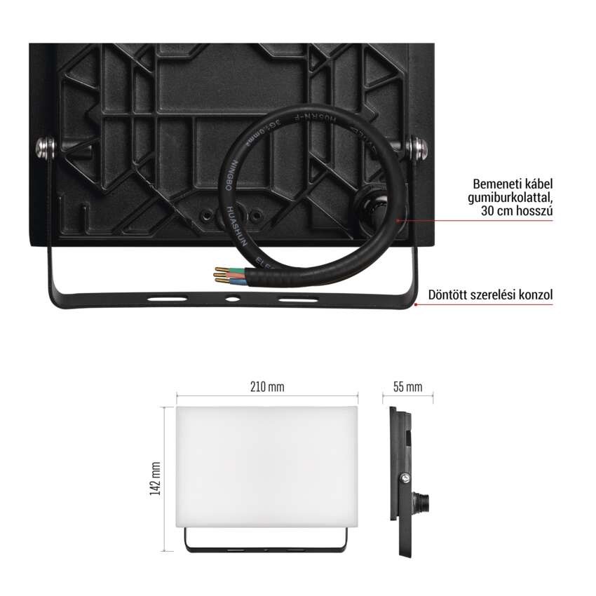 LED-es reflektor TAMBO, 50 W, 5000 lm, IP65, fekete