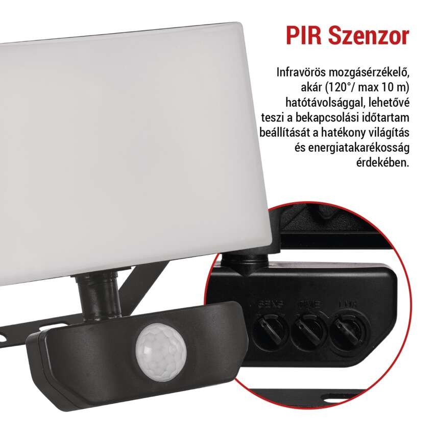 LED-es reflektor TAMBO mozgásérzékelővel, 20 W, 2000 lm, fekete