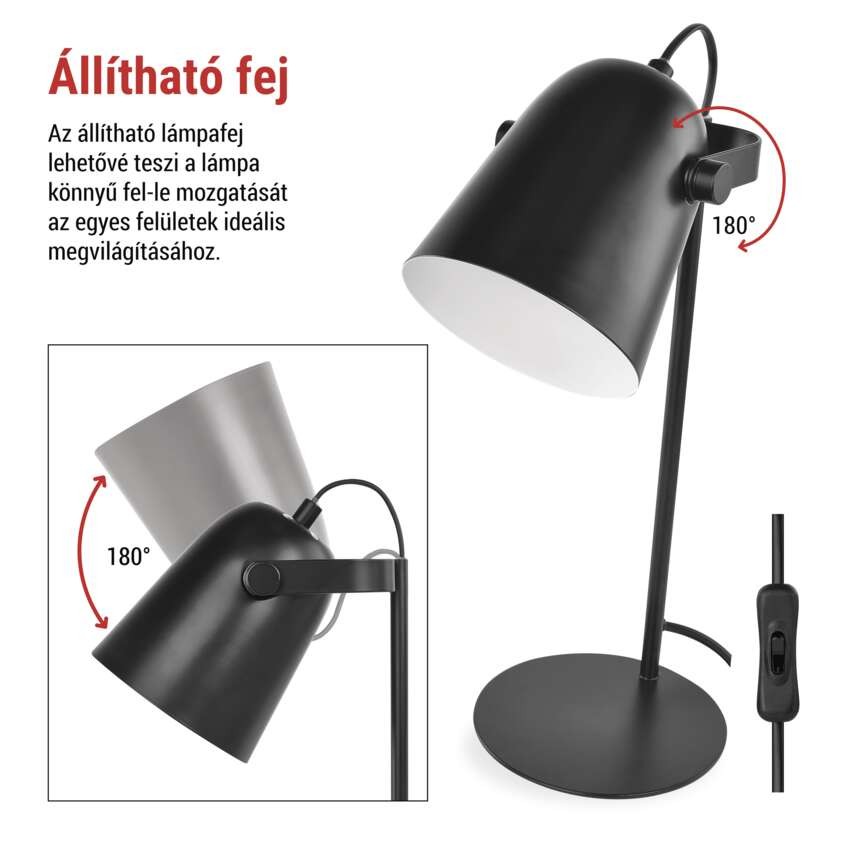 EMOS Nina asztali lámpa E27 IP20, fekete