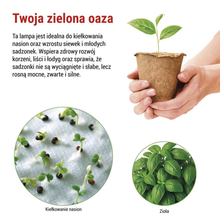 Lampa LED GROW do uprawy roślin - sadzonki 15 W, timer, biała