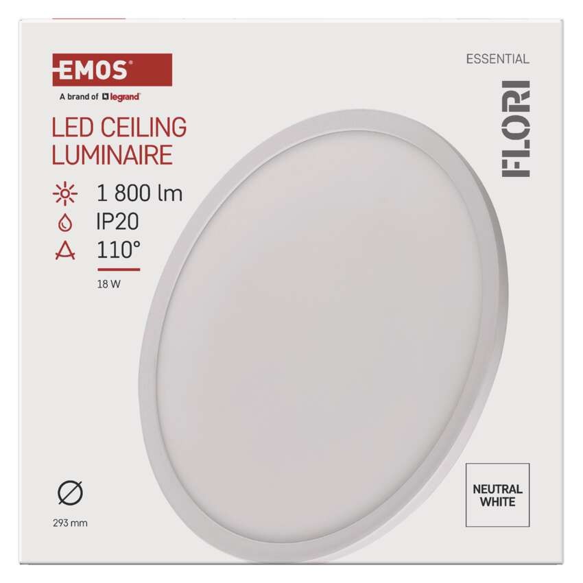 LED šviestuvas FLORI apvalus, baltas, 18 W, neutralios baltos spalvos