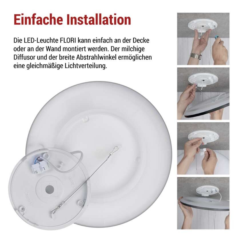 LED-Anbauleuchte FLORI rund, schwarz, 18W, neutralweiß