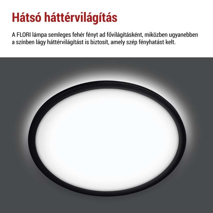 LED felületi lámpatest FLORI fekete, fehér, 18W, semleges fehér