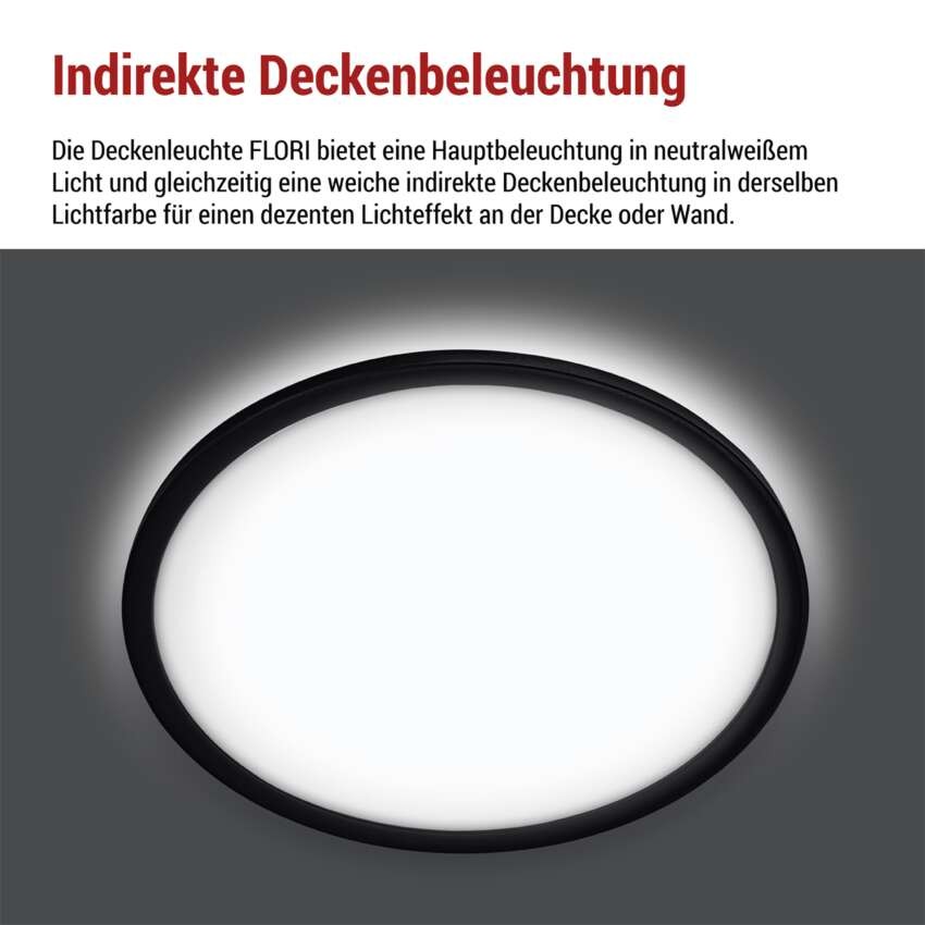 LED-Anbauleuchte FLORI rund, schwarz, 22W, neutralweiß