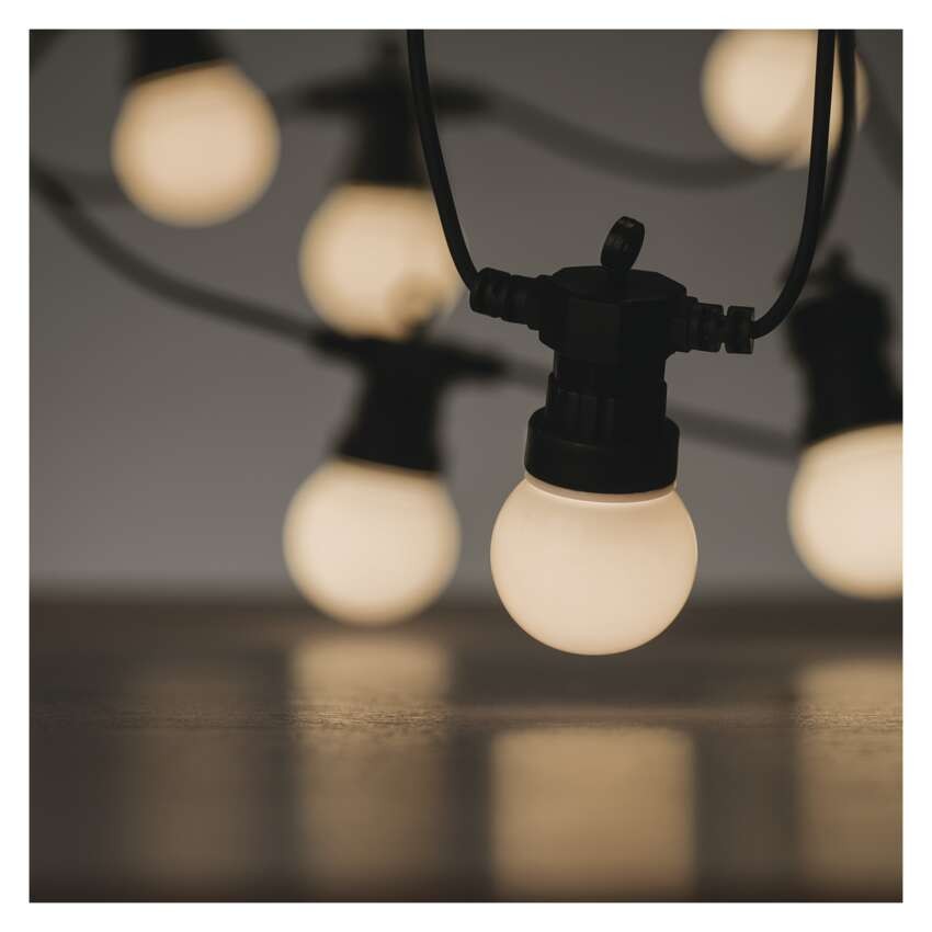 LED Lichterkette – 10x Partylichter milchig, 5 m, Außen und Innen, warmweiss