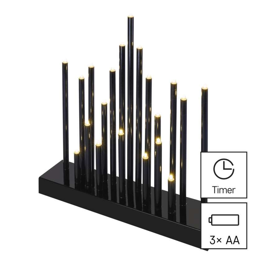 LED žvakių stovas, juodas, 27,5 cm, 3x AA, vidaus, šiltai baltas, laikmatis