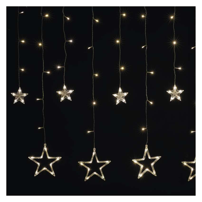 LED Weihnachtsvorhang – Sterne, 185x105 cm, Innen, warm-weiß