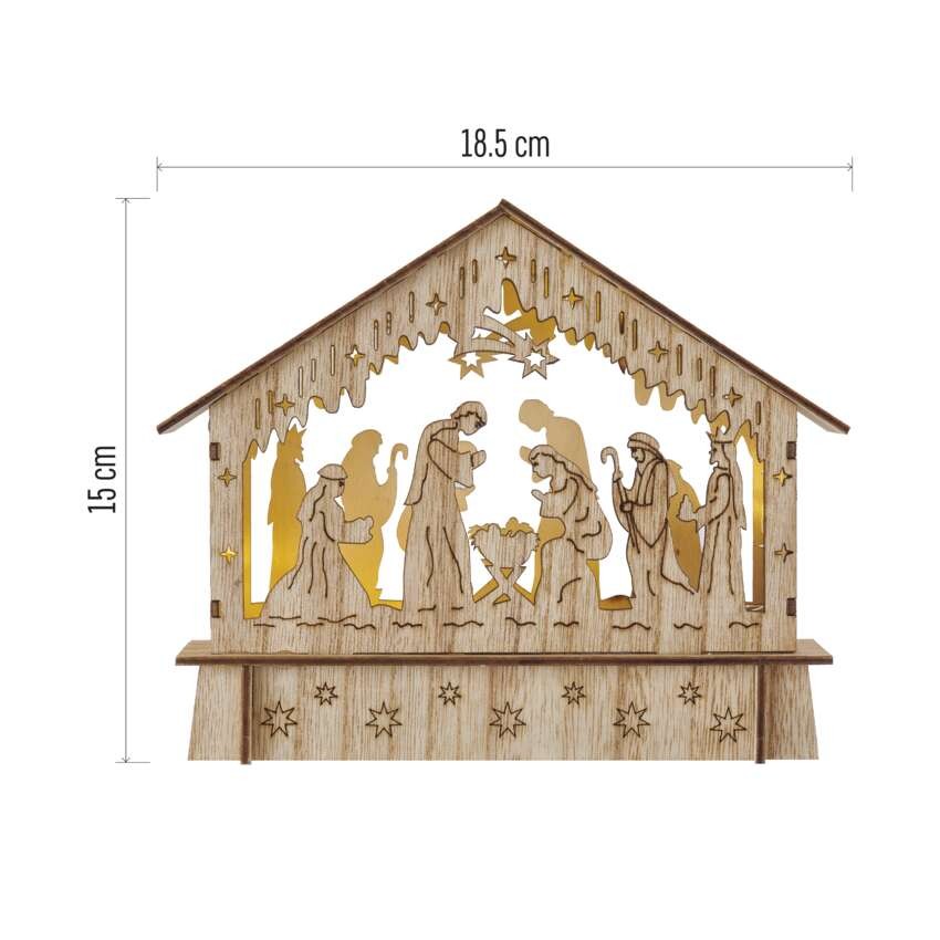 Dekoracje - 6 LED szopka 18,5x15 cm 2x AA, ciepła biel, IP20, timer