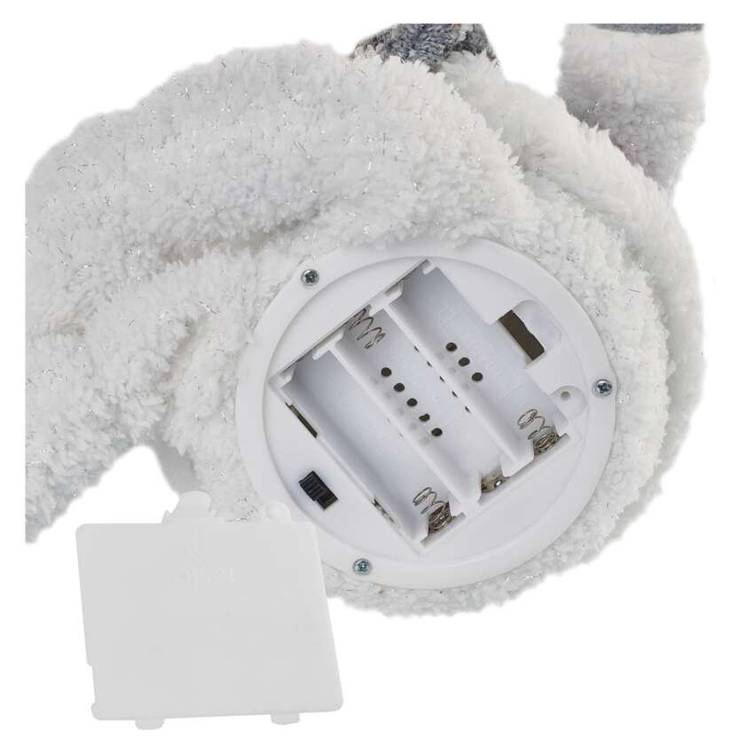LED karácsonyi ülő hóember, 31 cm, 3× AA, beltérre, meleg fehér