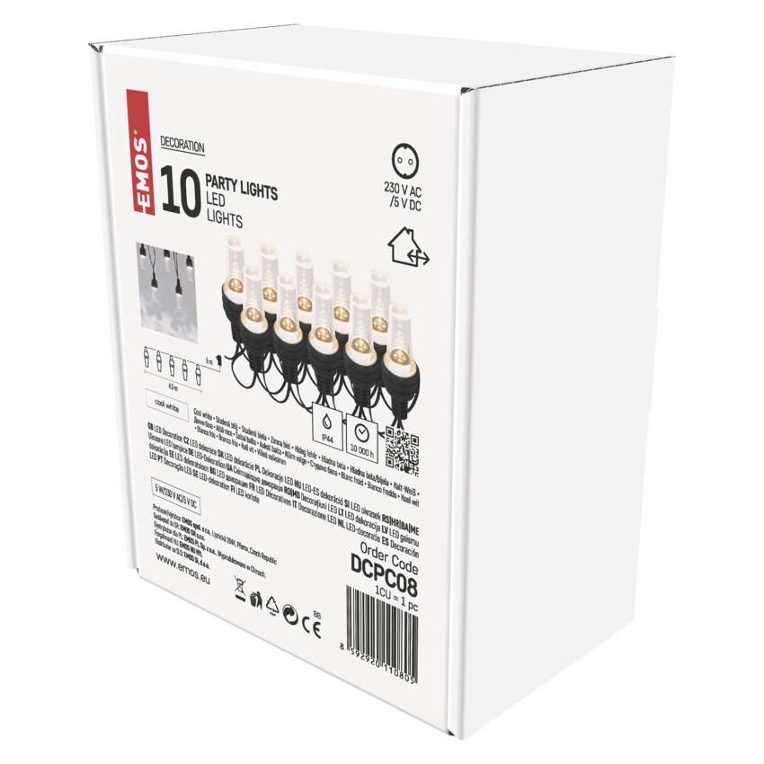 LED Lichterkette – 10x Partylichter, 4,5 m, Außen und Innen, Kaltweiß