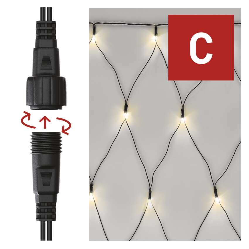 Standartinė LED jungiamoji girlianda – tinklinė, 1,5x2 m, lauko, šiltai balta