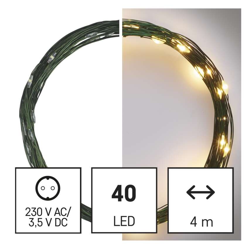 LED kalėdinė nano girlianda žalia, 4 m, lauko ir vidaus, šiltai balta, laikmatis