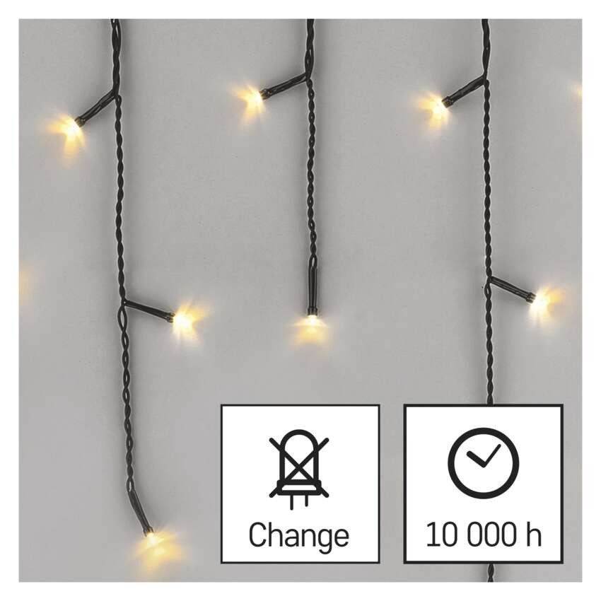 LED kalėdinės varvekliai, 10 m, lauko ir vidaus, šiltai balta, 8 režimai