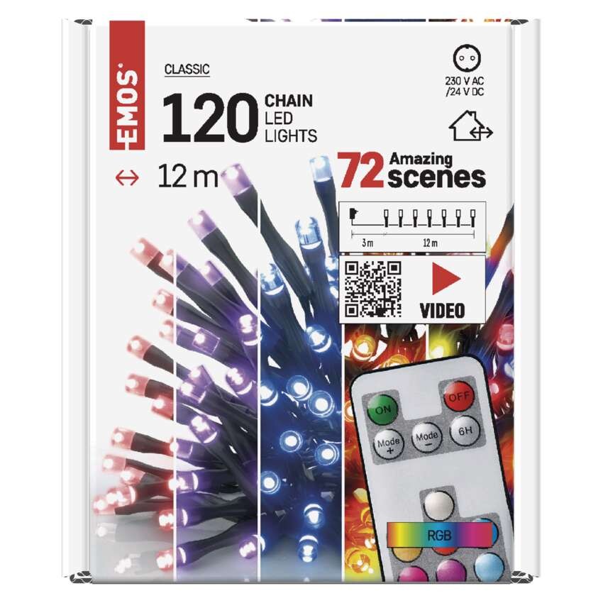 LED Weihnachtliche Lichterkette, 12 m, Außen/Innen, RGB, Fernbedienung, Programme, Timer