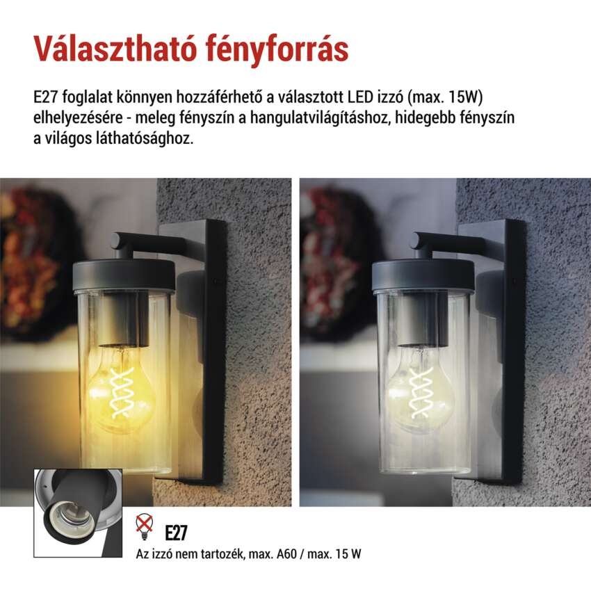 Kerti fali lámpa ZALA,  12,8 × 8,0 × 23,0 cm, 1 × E27, 15 W