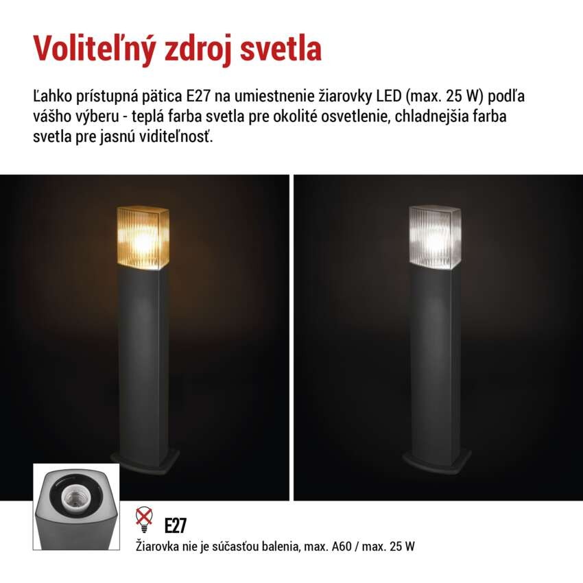 Záhradné stĺpikové svietidlo LANA, 15,4 x 13,3 x 75 cm, 1 x E27, 25 W