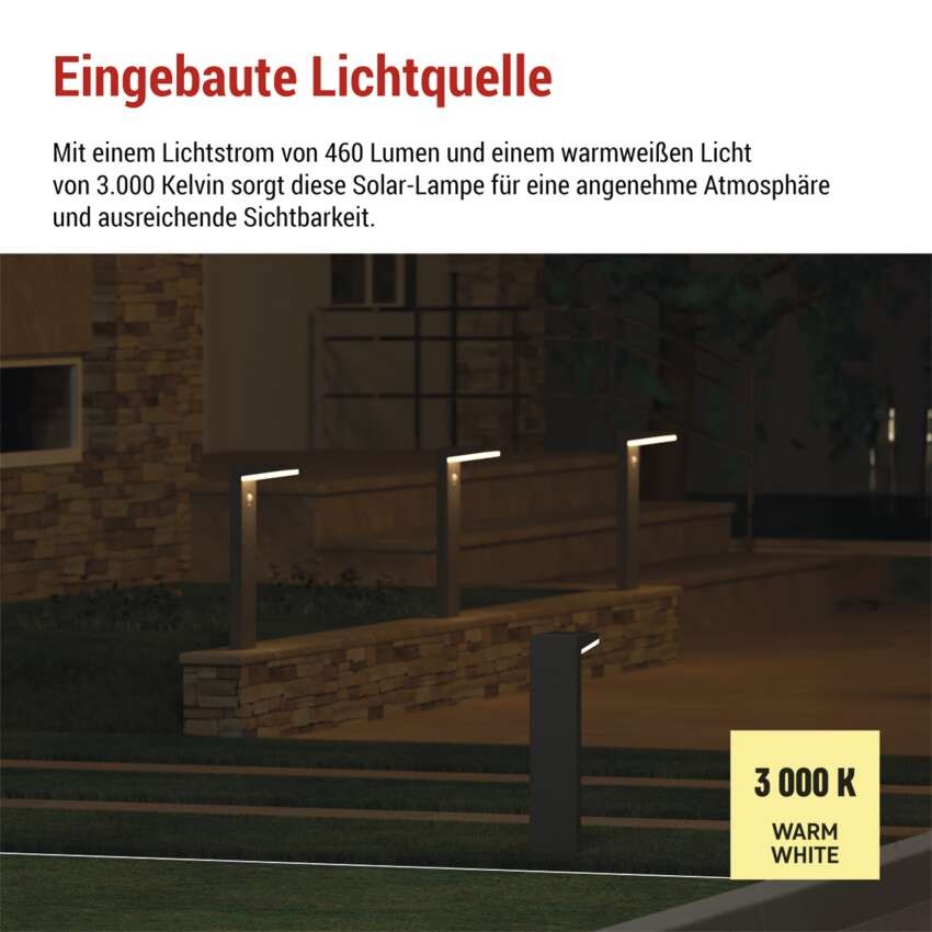 LED Solar-Garten-Wandleuchte VEREA mit Dämmerungssensor, 10,7 x 15,4 x 50 cm